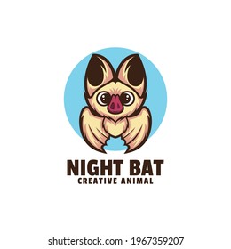 Vector Logo Illustration Night Bat Simple Mascot Style.
