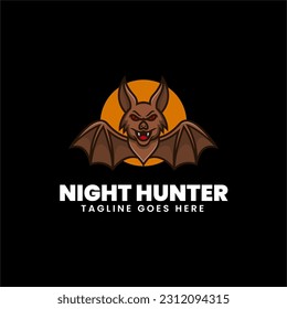Vector Logo Illustration Night Hunter Simple Mascot Style.
