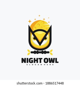 Vector Logo Illustration Night Owl Simple Mascot Style.