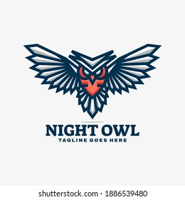 Vector Logo Illustration Night Owl Simple Mascot Style.