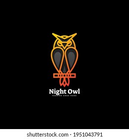 Vector Logo Illustration Night Owl Gradient Line Art Style