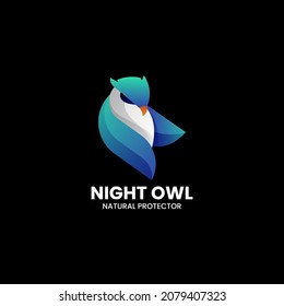 Vector Logo Illustration Night Owl Gradient Colorful Style.