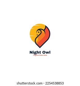 Vector Logo Illustration Night Owl Simple Mascot Style.