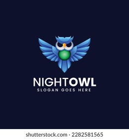 Vector Logo Illustration Night Owl Gradient Colorful Style