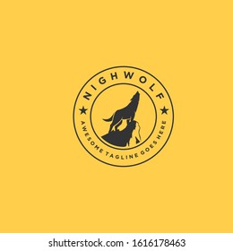 Vector Logo Illustration Night Wolf Vintage Badge