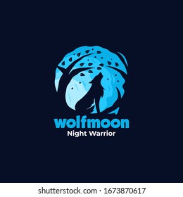 Ilustración del logotipo vectorial Estilo de silueta de lobo nocturno.
