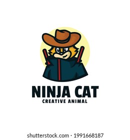 Vector Logo Illustration Ninja Chat Mascot Cartoon Style.