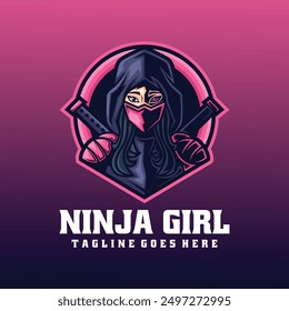 Vektor Logo Illustration Ninja Girl E-Sport und Sport-Stil.