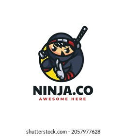 Ilustración del logotipo vectorial Estilo de caricatura mascota Ninja.