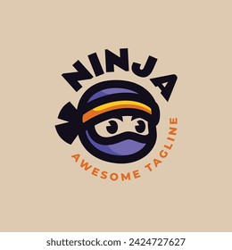 Vector Logo Illustration Ninja Mascot Cartoon Style.