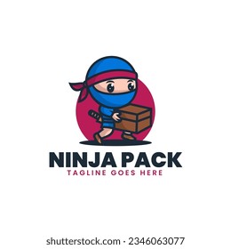 Vector Logo Illustration Ninja Pack Mascot Cartoon Style.