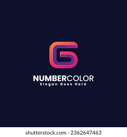 Vector Logo Illustration Number 6 Gradient Colorful Style