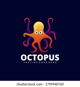 Vector Logo Illustration Octopus Gradient Colorful Style.