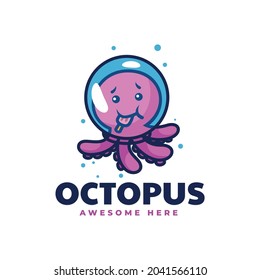 Vector Logo Illustration Octopus Mascot Cartoon Style.