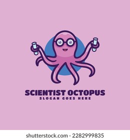 Vector Logo Illustration Octopus Mascot Cartoon Style.