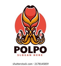 Vector Logo Illustration Octopus Simple Mascot Style.