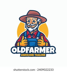 Vector Logo Illustration Old Farmer Mascot Cartoon Style.