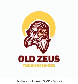 Vector Logo Ilustración Viejo Zeus Mascota Estilo de dibujos animados