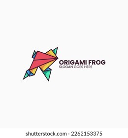 Vector Logo Illustration Origami Frog Mascot Cartoon Style.