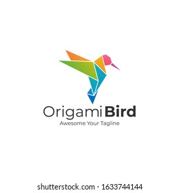 Vector Logo Illustration Origami Humming Bird Gradient Colorful
