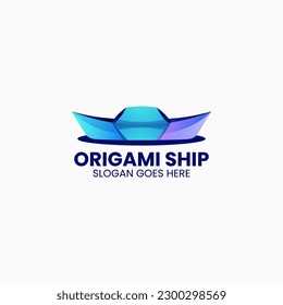 Vector Logo Illustration Origami Ship Gradient Colorful Style