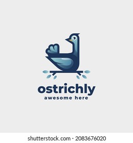Vector Logo Illustration Ostrich Gradient Line Art Style.