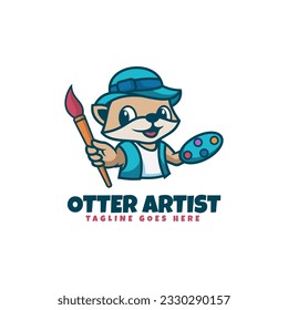 Vector Logo Illustration Otter Artist Mascot Cartoon Style.