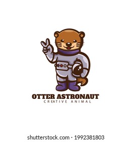 Vector Logo Illustration Otter Astronaut Mascot Cartoon Style.