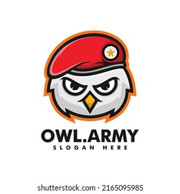 Vector Logo Illustration Owl Army Simple Mascot Style.