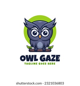 Vector Logo Illustration Owl Gaze Mascot Cartoon Style.