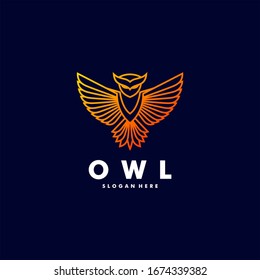 Vector Logo Illustration Owl Gradient Line Art Style.