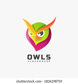 Vector Logo Illustration Owl Gradient Colorful Style.