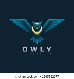 Vector Logo Illustration Owl Gradient Colorful Style.