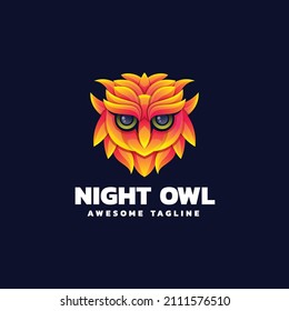 Vector Logo Illustration Owl Gradient Colorful Style.