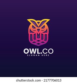 Vector Logo Illustration Owl Gradient Line Art Style.