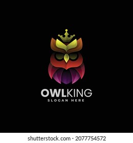 Vector Logo Illustration Owl King Gradient Colorful Style.