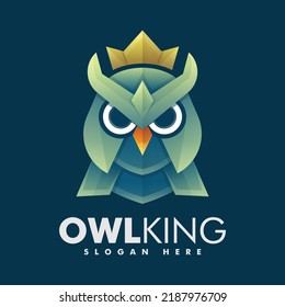 Vector Logo Illustration Owl King Gradient Colorful Style.