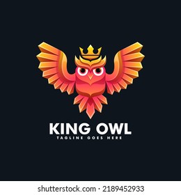 Vector Logo Illustration Owl King Gradient Colorful Style.