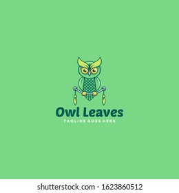 Vector Logo Illustration Owl Leaves Cute Cartoon