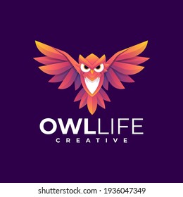 Vector Logo Illustration Owl Life Gradient Colorful Style.