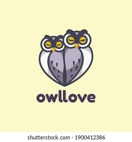 Vector Logo Illustration Owl Love Simple Mascot Style.
