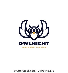 Vector Logo Illustration Owl Night Line Art Style.