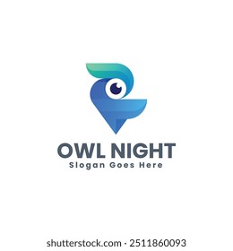 Vector Logo Ilustración Búho Noche Gradiente Estilo colorido