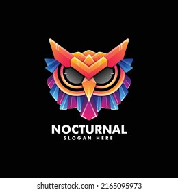 Vector Logo Illustration Owl Nocturnal Gradient Colorful Style.