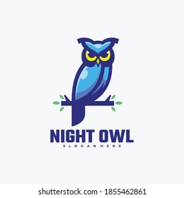 Vector Logo Illustration Owl Simple Mascot Style.