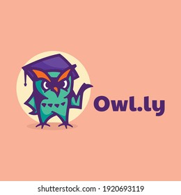 Vector Logo Illustration Owl Simple Mascot Style.