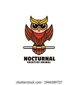 Vector Logo Illustration Owl Simple Mascot Style.