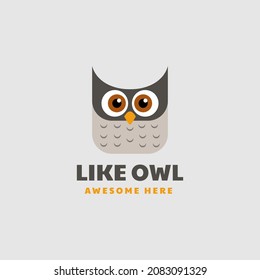 Vector Logo Illustration Owl Simple Mascot Style.