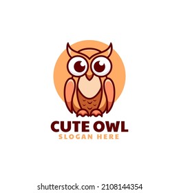 Vector Logo Illustration Owl Simple Mascot Style.