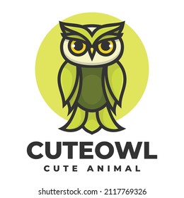 Vector Logo Illustration Owl Simple Mascot Style.